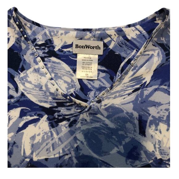 Bon Worth, Sp, Blue Floral, V-neck, Short Sleeve - Picture 2 of 6